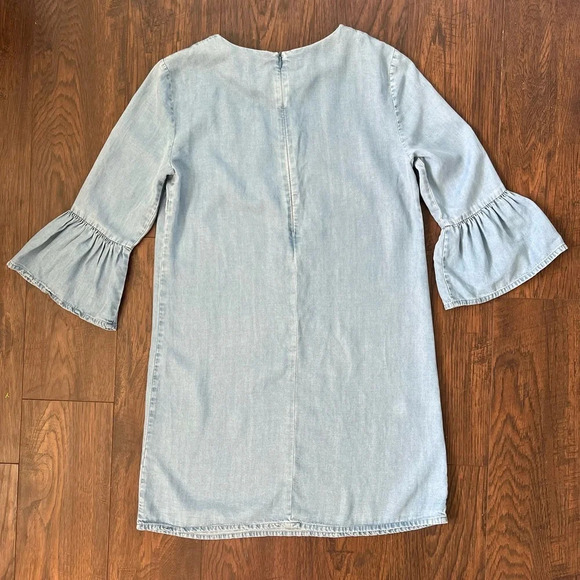 Zara Denim Ruffle Mini Dress Zip Up Womens Size Small - Picture 2 of 7